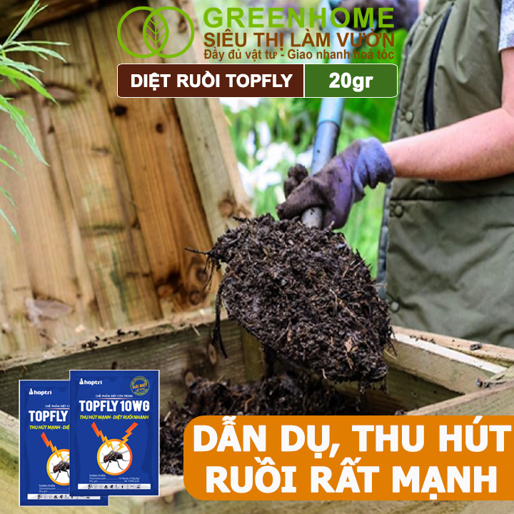 Thuốc Diệt Ruồi Greenhome, Topfly 10wg, Gói 20gr, Thu Hút Mạnh, Diệt Ruồi Nhanh, Hiệu Quả, An Toàn, Tiết Kiệm