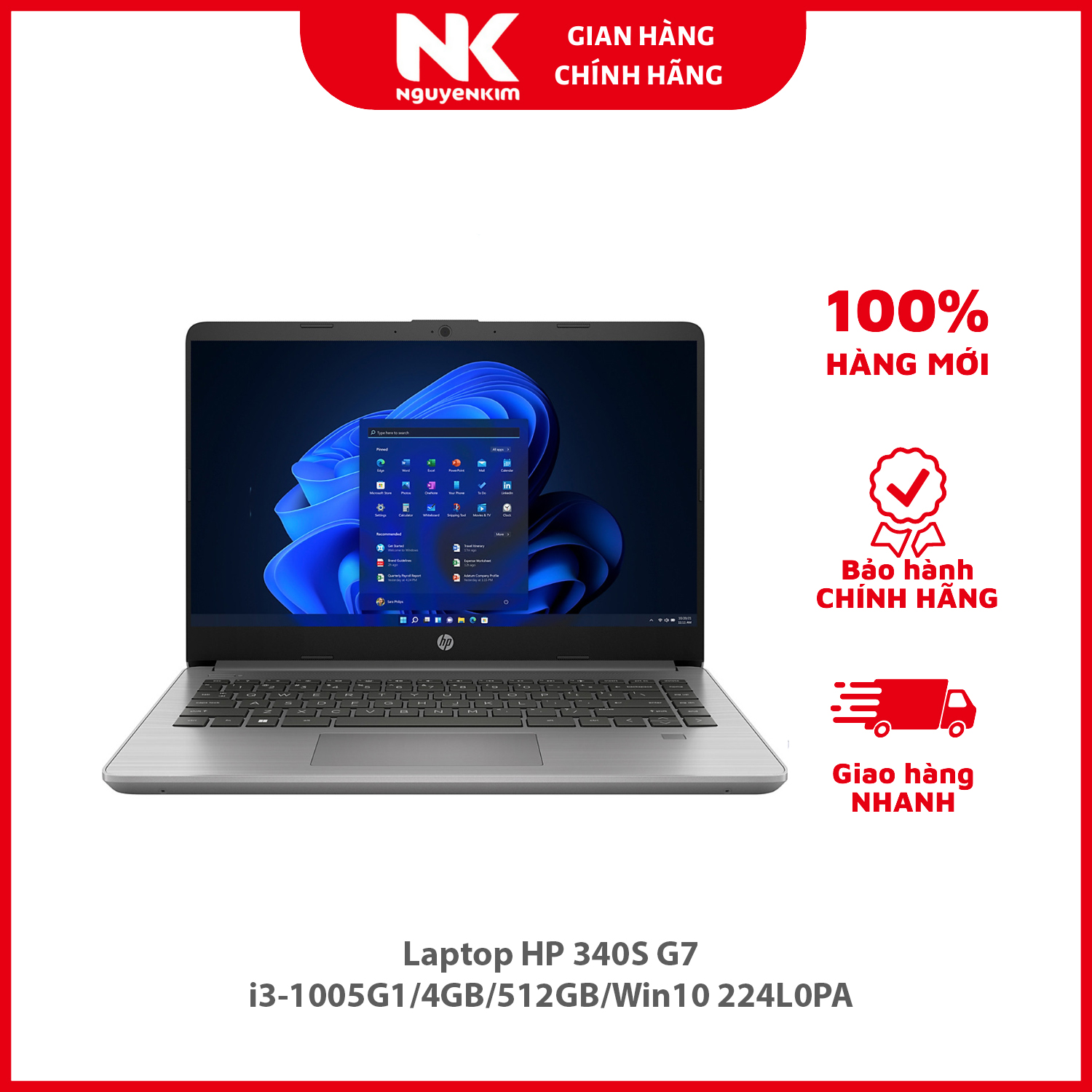 Laptop HP 340S G7 i3-1005G1/4GB/512GB/Win10 224L0PA - Hàng chính hãng