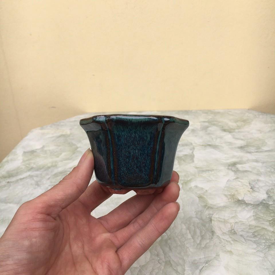 Chậu bonsai Lục mini men hỏa biến gốm Bát tràng 1 size BM-122
