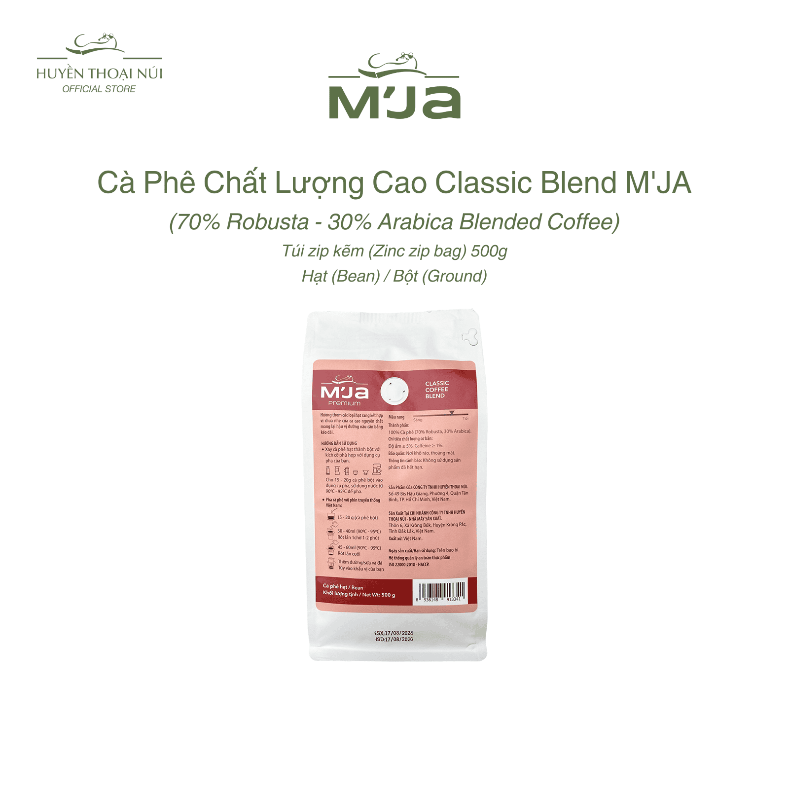 Cà Phê Chất Lượng Cao Classic Blend M'JA - Hương Thơm Các Loại Hạt Rang, Vị Chua Nhẹ - Túi Zip 500g