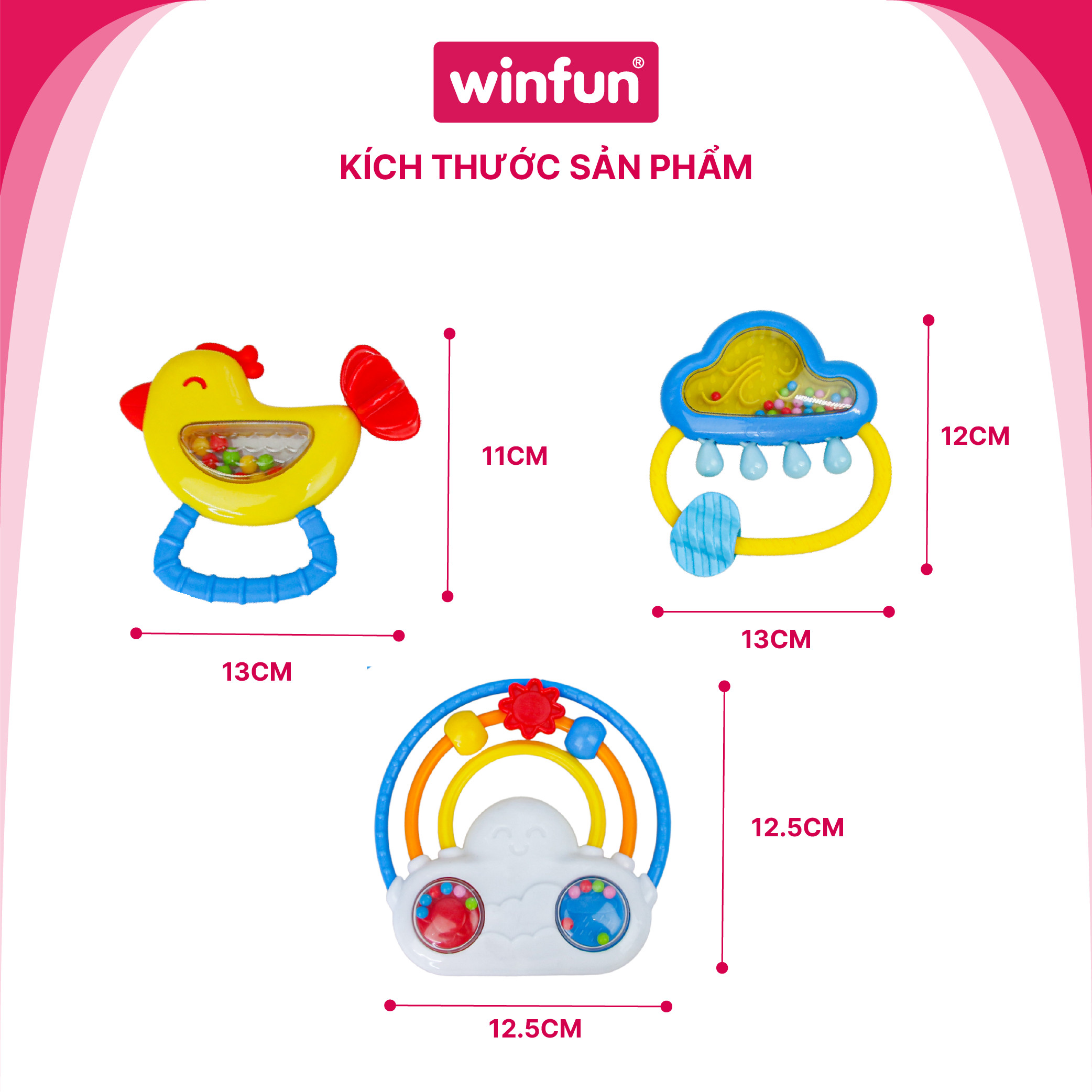 Set 3 đồ chơi xúc xắc cầm tay, gặm nướu chủ đề cầu vồng và mưa Winfun 3030-NL