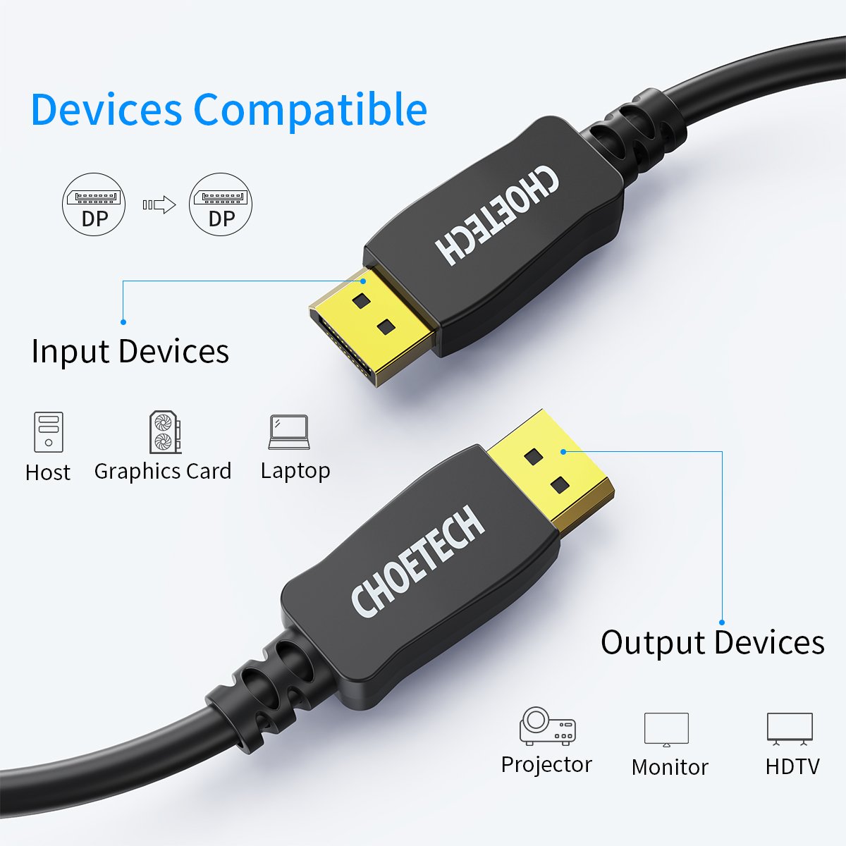 Dây Cáp DisplayPort 2 Đầu Đực Dài 2M 1.2 Phân Giải 8K 60hz Tốc Độ 32.4Gbps CHOETECH XDD01 - Hàng Chính Hãng