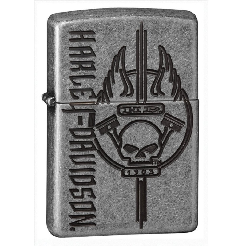 Bật Lửa Zippo Armor Harley Davidson Skull Antique Silver Plate