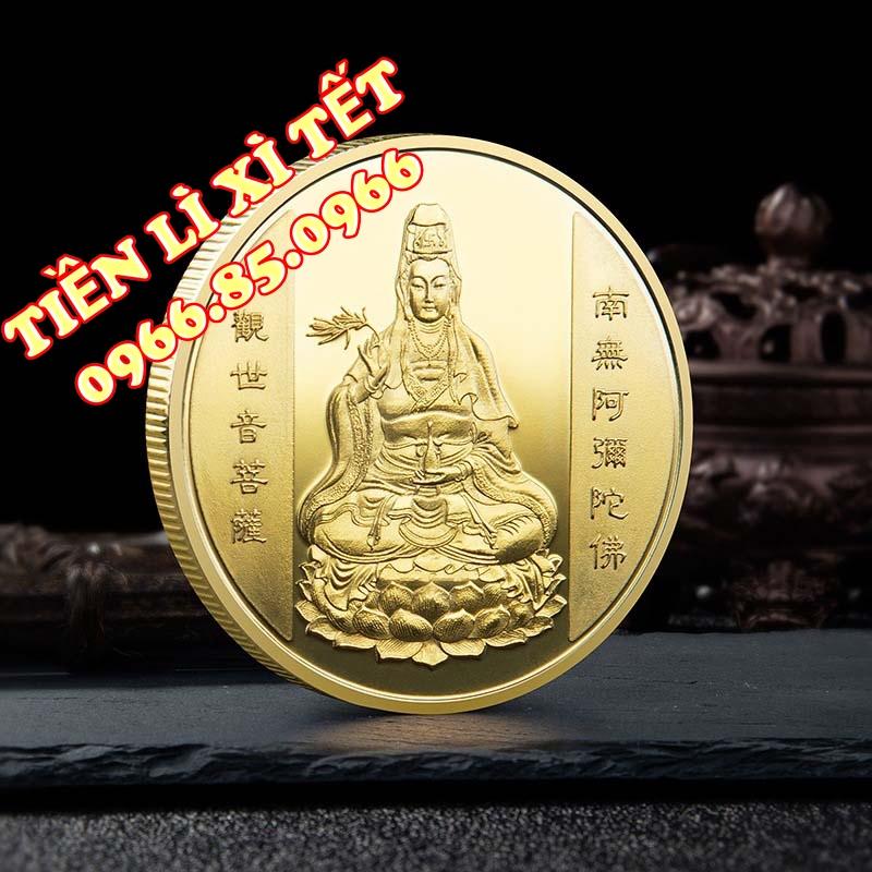 Quà tết 2023 lì xì Đồng Xu Quan Âm Bồ Tát Phong Thuỷ May Mắn Tặng Kèm Túi Gấm QTLNC000169