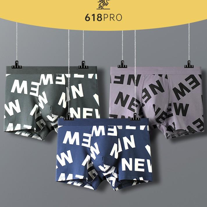 Sịp Đùi- Quần Lót Nam Boxer Cotton Mềm Nhẹ Thoáng Khí Họa Tiết Chữ New K023 - Rêu ghi,XL