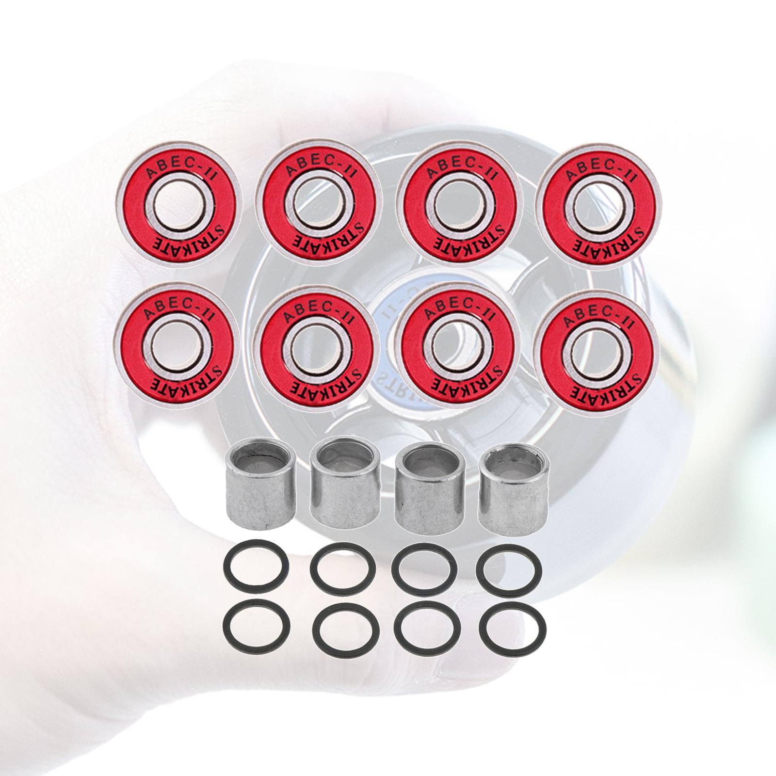 Set of 8 Skateboard Bearings Abec 11 with Spacers, Washers