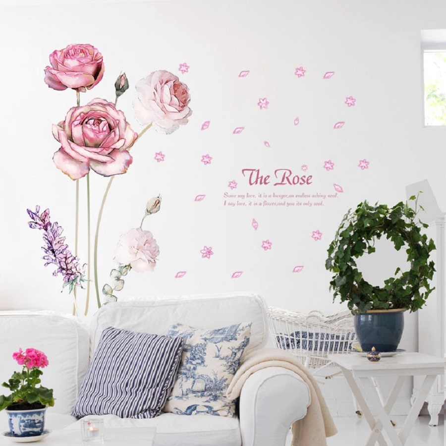 Decal dán tường hoa hồng rose lãng mạn