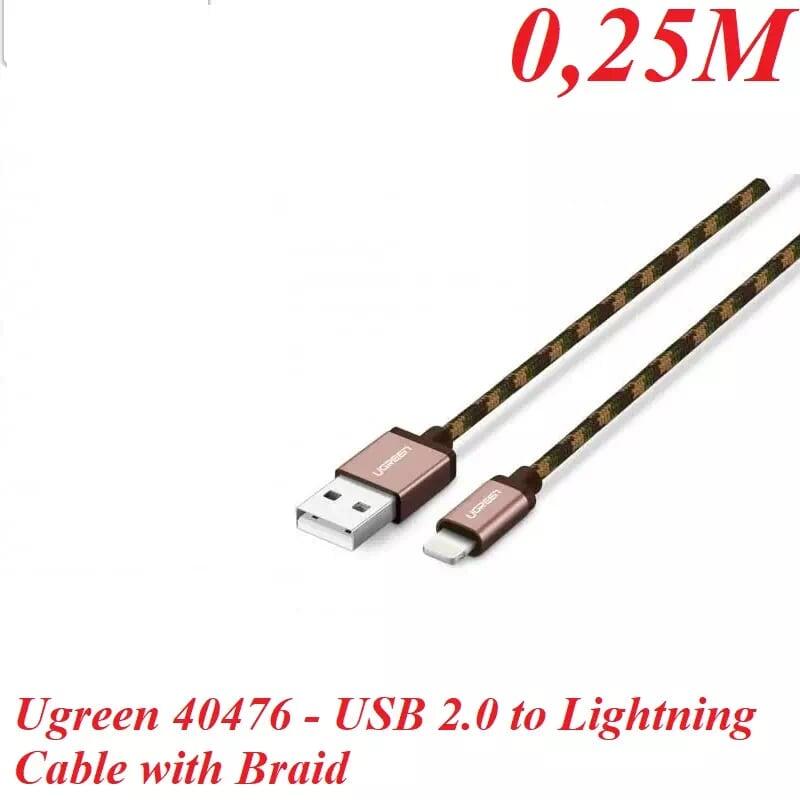 Ugreen UG40476US247TK 0.25M màu Nâu Cáp Lightning sạc + truyền dữ liệu cho iPhone - HÀNG CHÍNH HÃNG