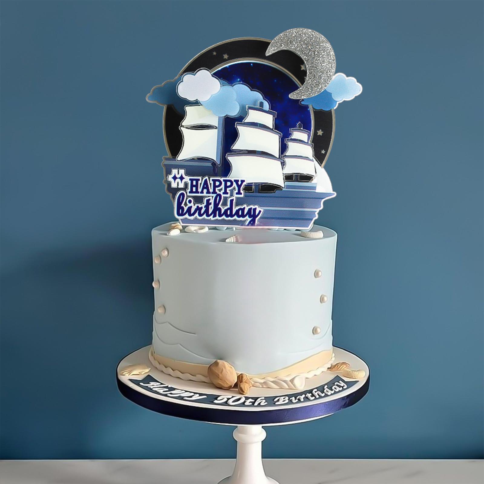 Sailing Themed Happy Birthday Cake Topper Ornaments for Baby Shower Wedding