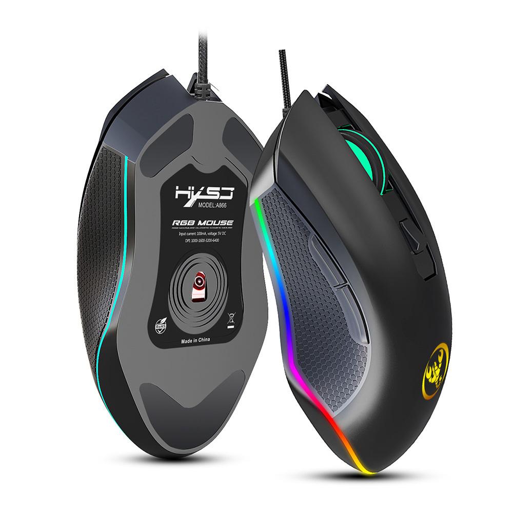 HXSJ 6400DPI Wired Gaming Mouse Four Adjustable DPI RGB Gaming Mouse A866