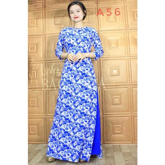 ÁO DÀI HOA NHÍ MÀU XANH CAO CẤP