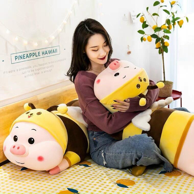 Gấu Bông Heo Biến Hình Ong Vàng Dễ Thương Size 80cm,1M,1M2, Gối Ôm Heo Dài Cosplay Ong Cute Siêu Mềm Mịn Co Giãn 4 Chiều