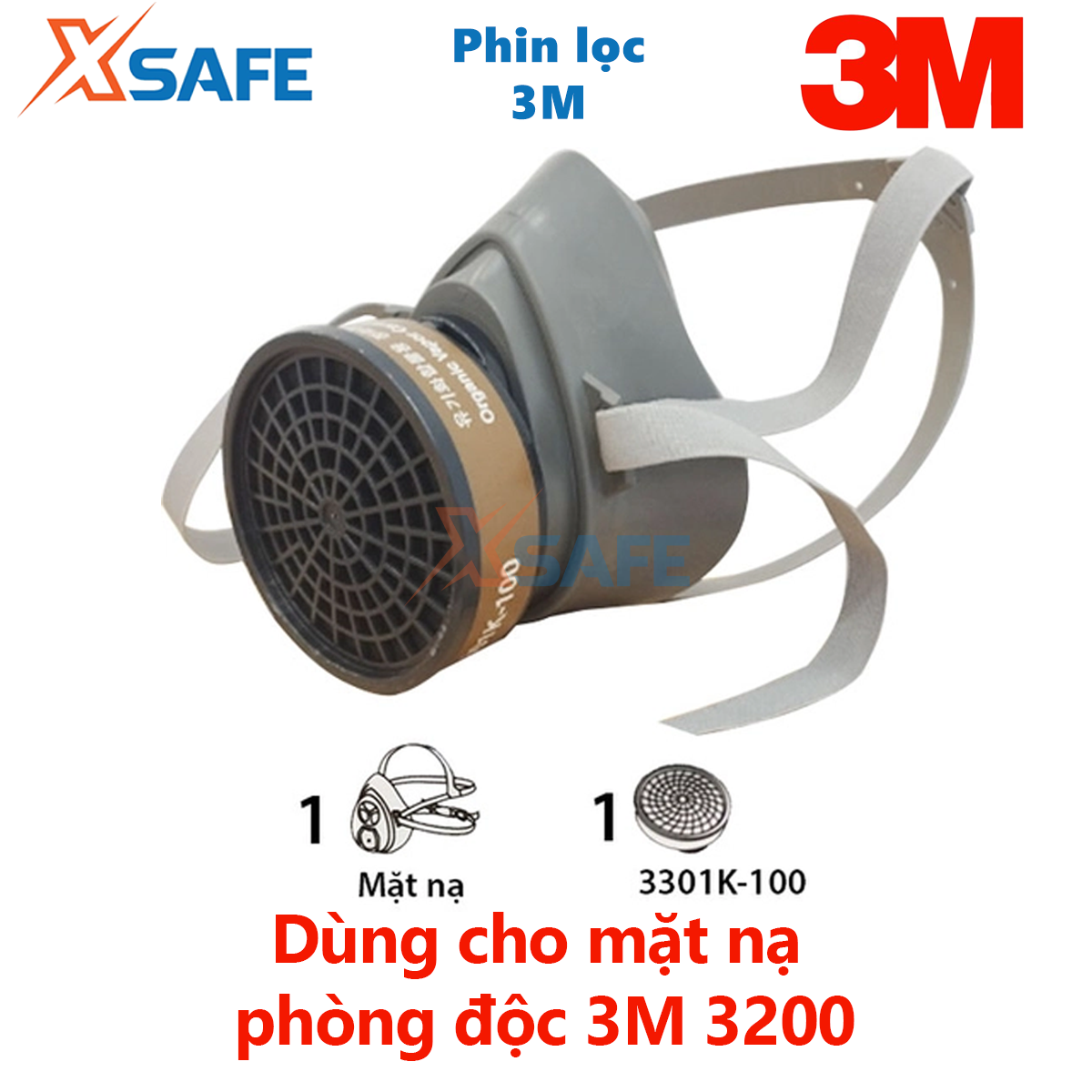 Phin lọc 3M 3301K-100 phin lọc hơi hữu cơ (hơi sơn, thuốc bảo vệ thực vật, khử trùng) dùng cho mặt nạ phòng độc 3M 3200