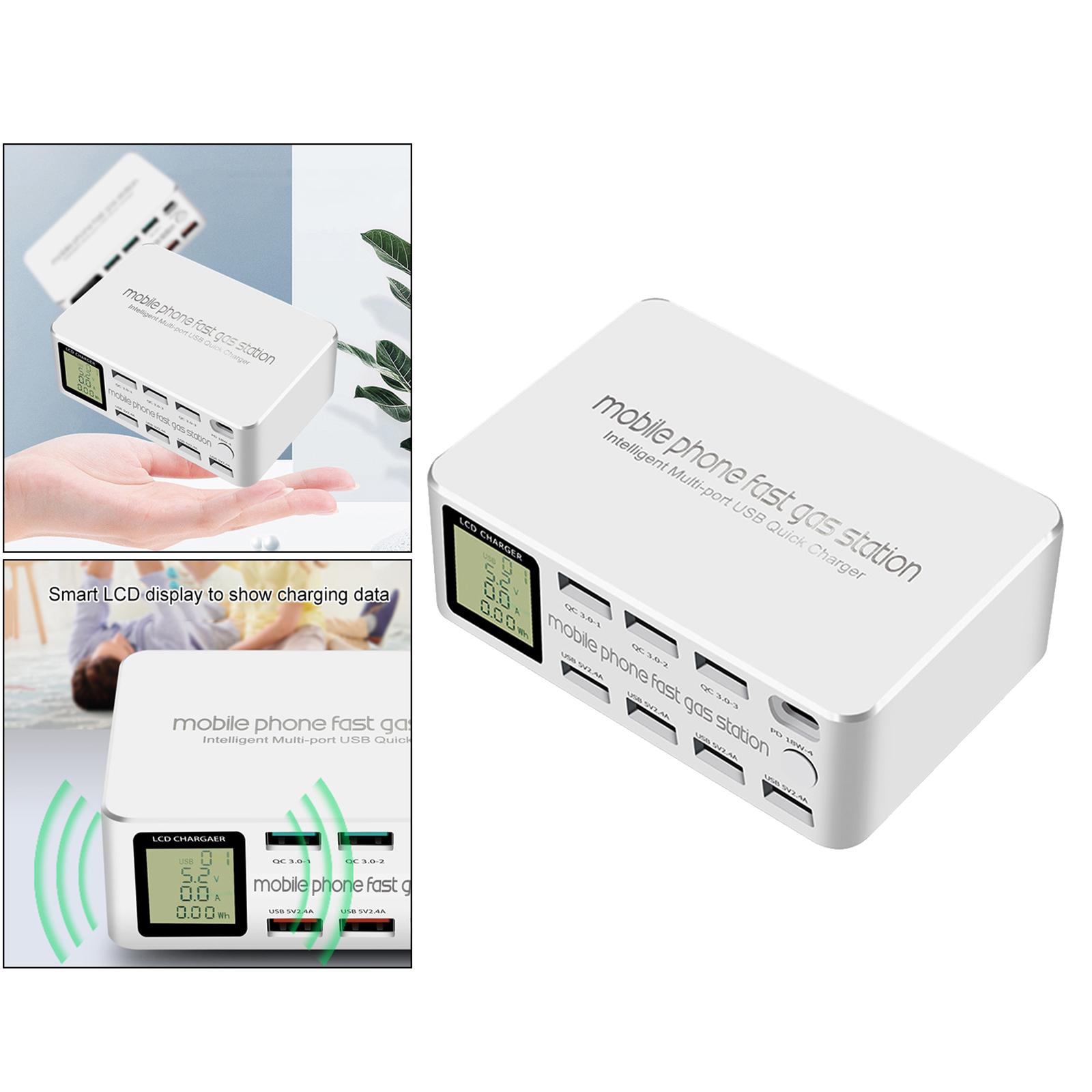 8 Ports Quick Charger Charging Station HUB Type C PD Fast Charger EU-Plug