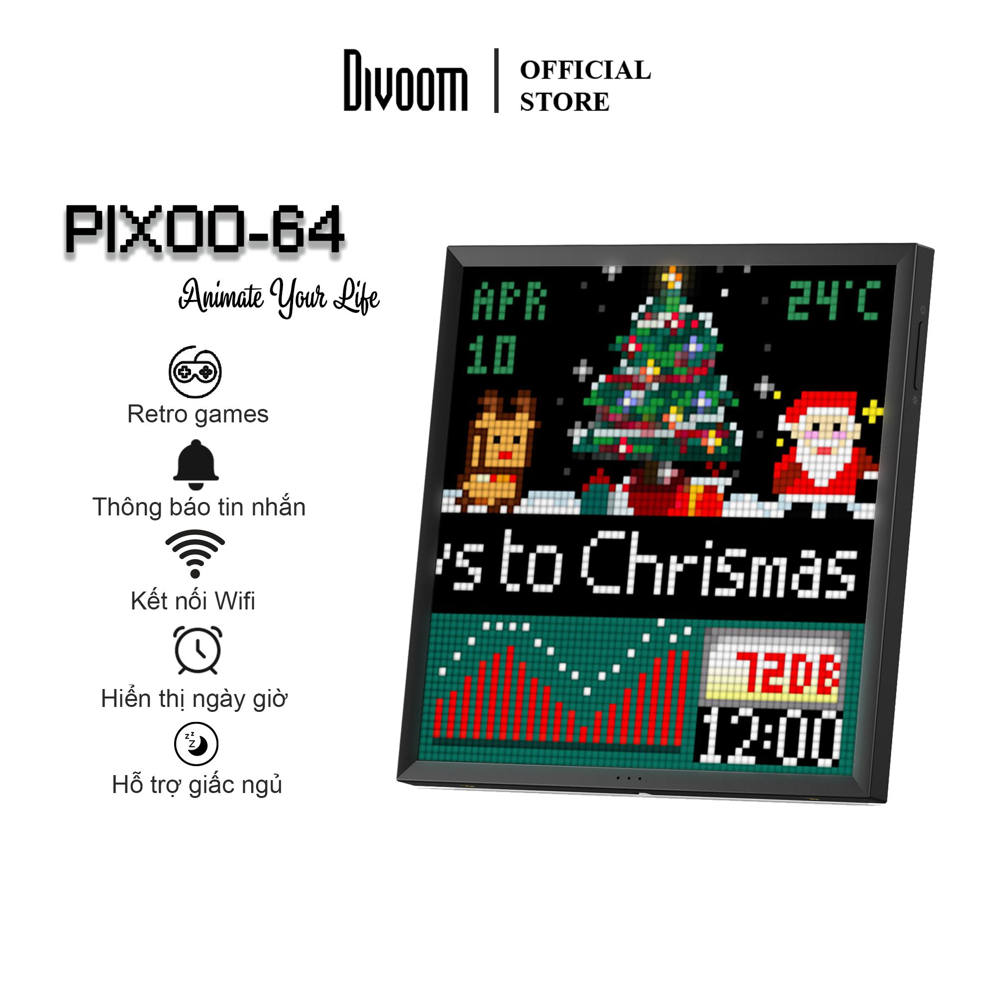 Màn hình LED Divoom Pixoo-64 64x64 pixel tích hợp App nhiều tính năng, có thể trang trí treo treo tường