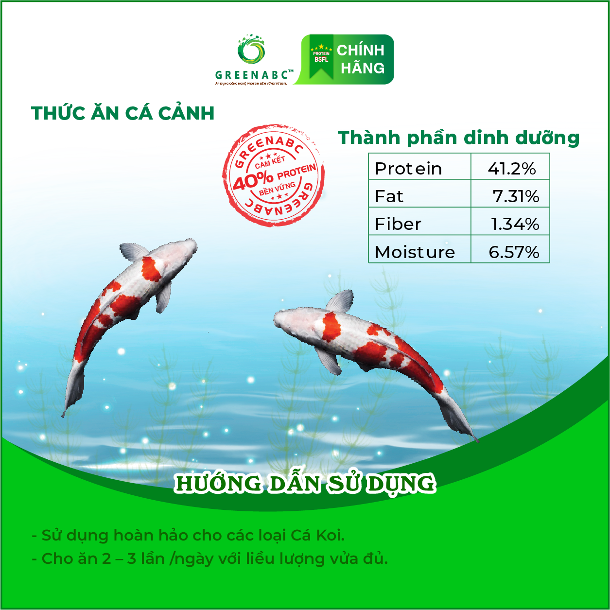 Thức ăn Cá Koi GREENABC - Koi Fish – Hàm lượng protein 40% giúp tăng size, tăng màu, tiêu hóa tốt, tăng đề kháng – Bao 10kg