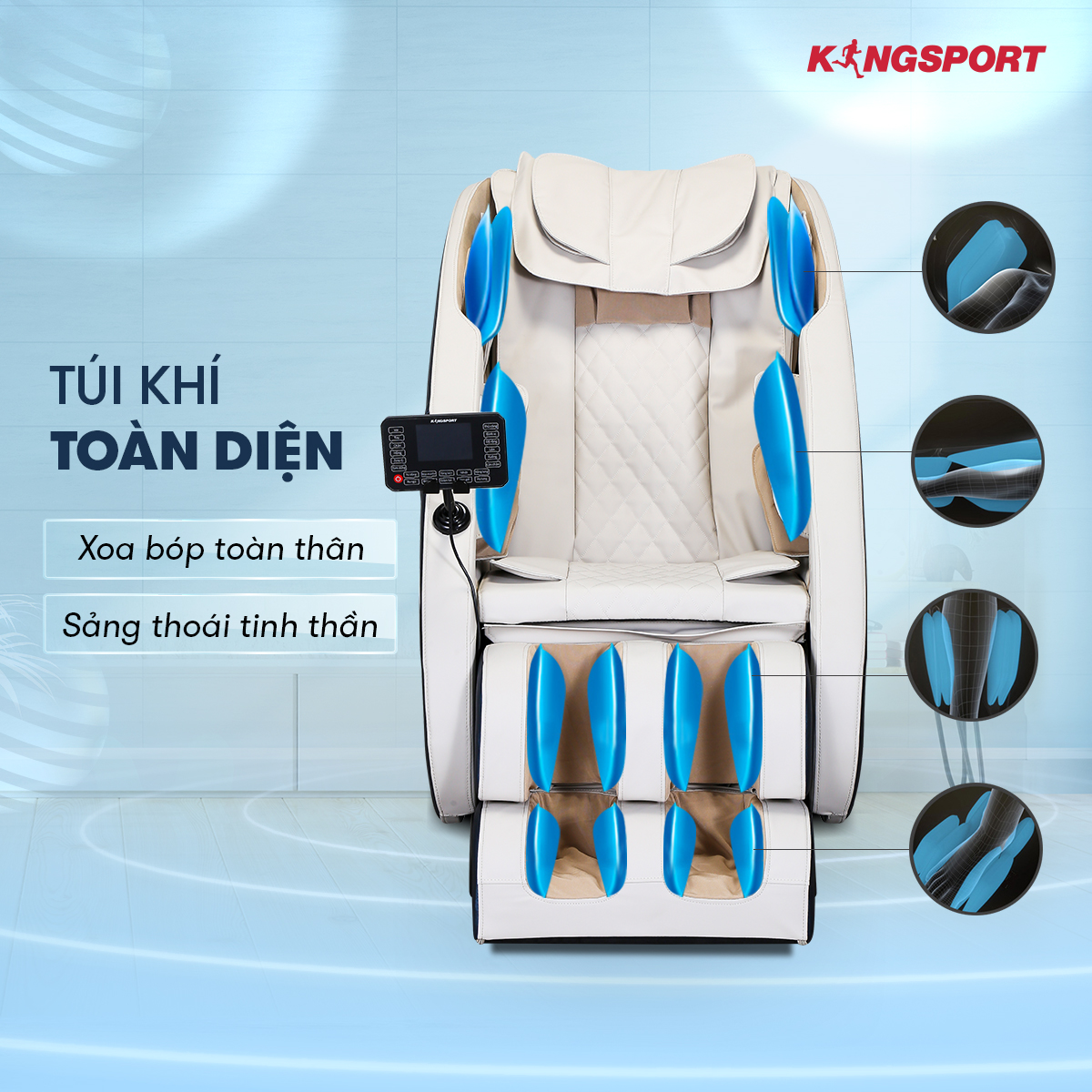 Ghế massage toàn thân cao cấp KINGSPORT G75 hệ thống con lăn 3D hiện đại, chức năng massage không trọng lực cao cấp