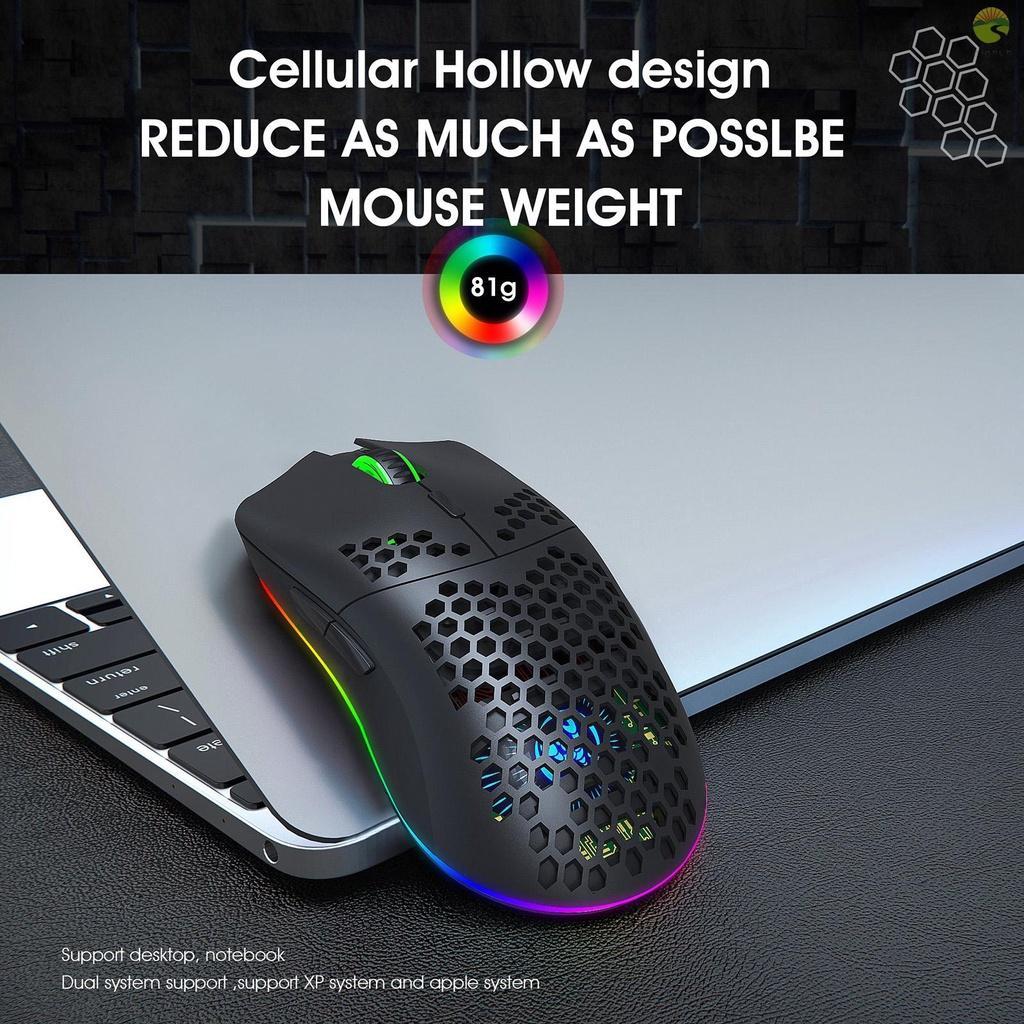 Chuột chơi game không dây T66 dạng sạc đèn RGB 2.4G với DPI có thể điều chỉnh tiện gọn cho laptop/ máy tính để bàn