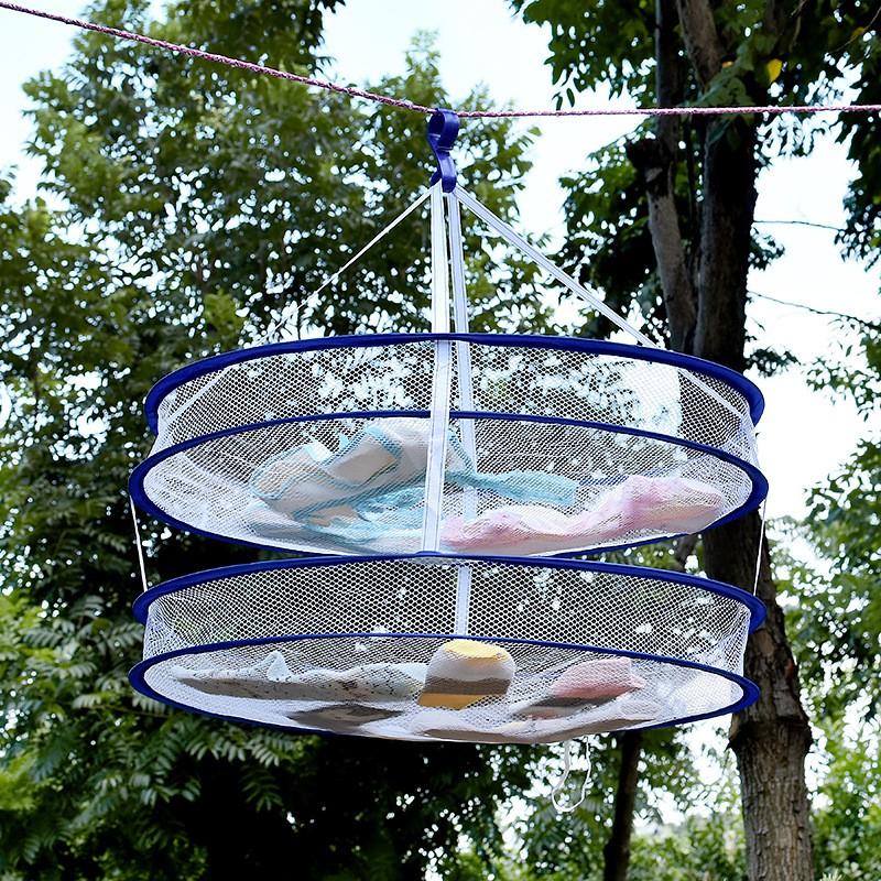 Giỏ treo phơi tất và đồ lót 2 tầng bằng vải lưới có thể gấp gọn