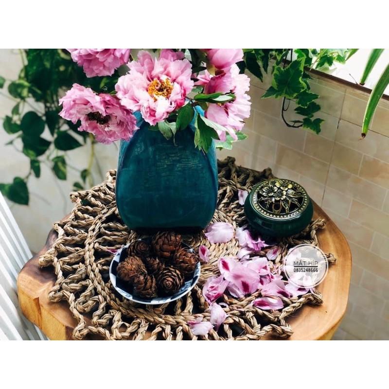 Thảm Cói tròn d38cm hình mặt trời dùng để decor bàn ăn, lót bình hoa, treo tường giá siêu rẻ