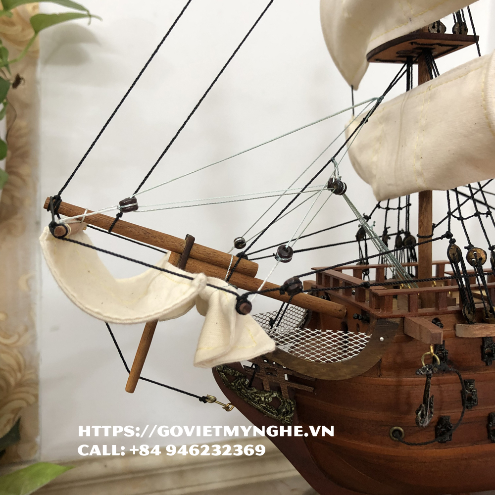 [Dài 46cm - chuẩn xuất khẩu] Mô hình thuyền gỗ thuyền trang trí tàu chiến cổ HMS Victory - Gỗ căm xe - Thân tàu dài 40cm - Buồm vải bố