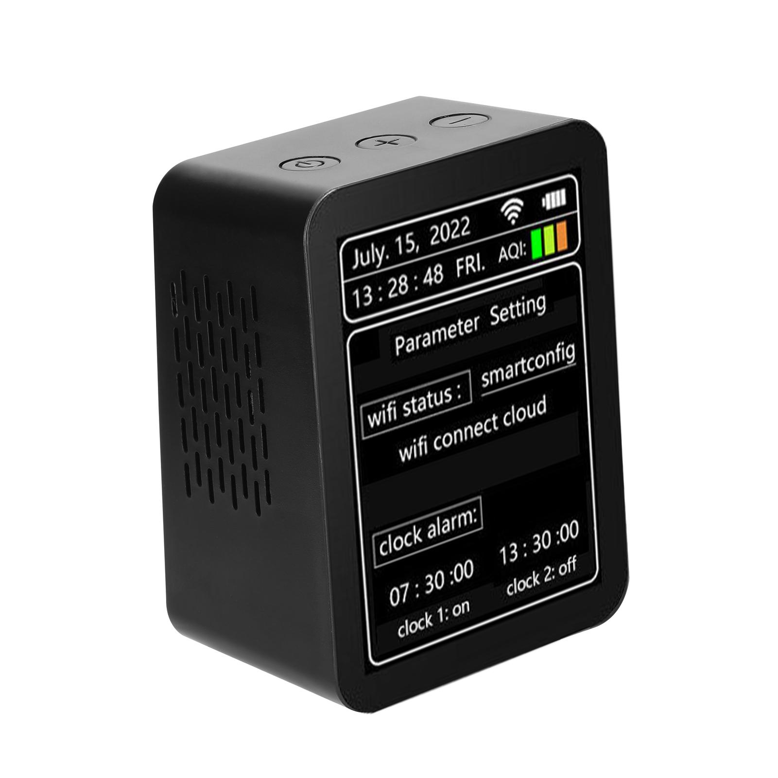 Tuya WiFi Intelligent Air Quality Detector PM2.5 CO2 TVOC HCHO Temperature Humidity AQI 7 In 1 Detector Time Date Week Display Mobilephone APP Remotes Viewing Home Indoor Desktop Air Quality Monitor