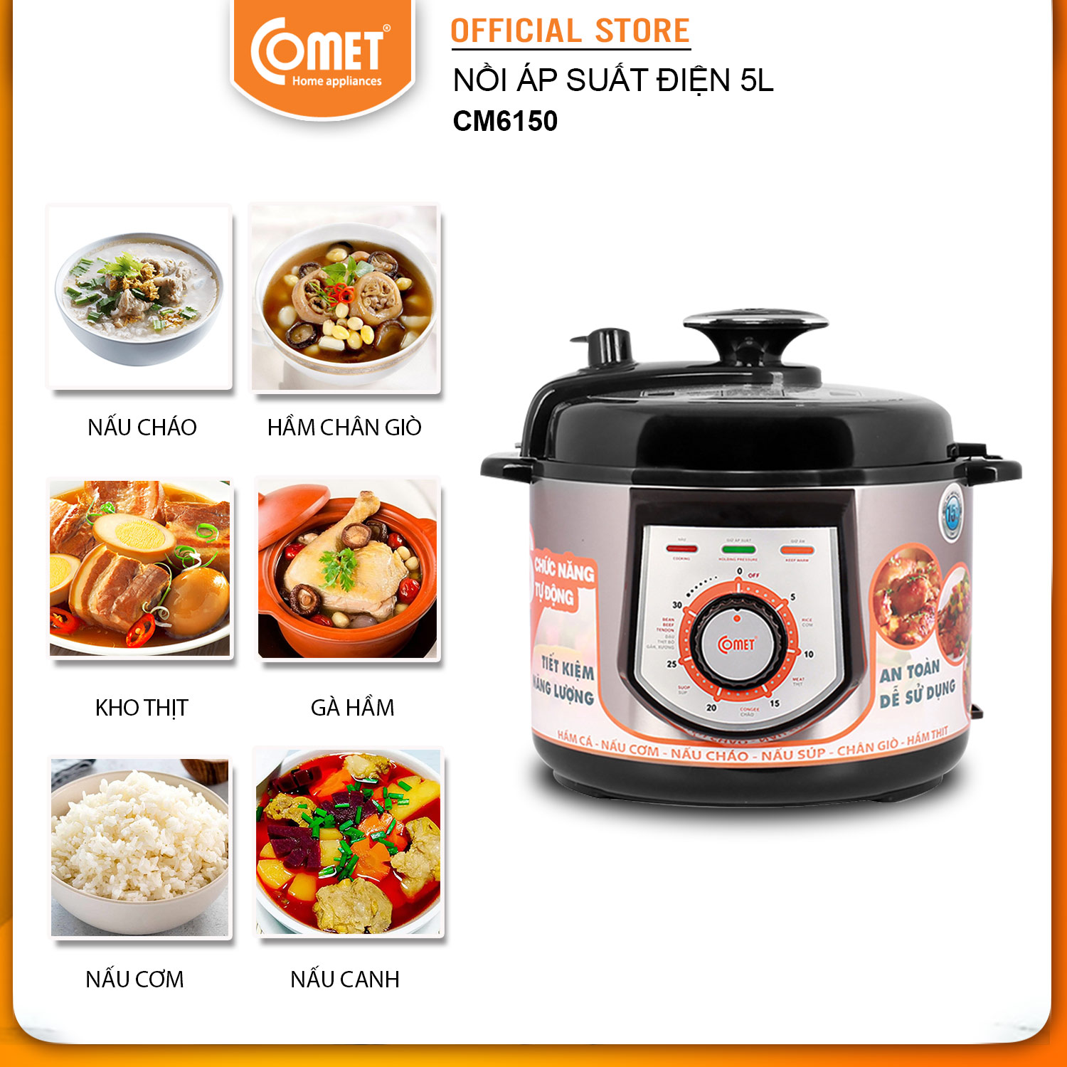 Nồi Áp Suất Comet CM6150 (5 Lít) - Hàng Chính Hãng