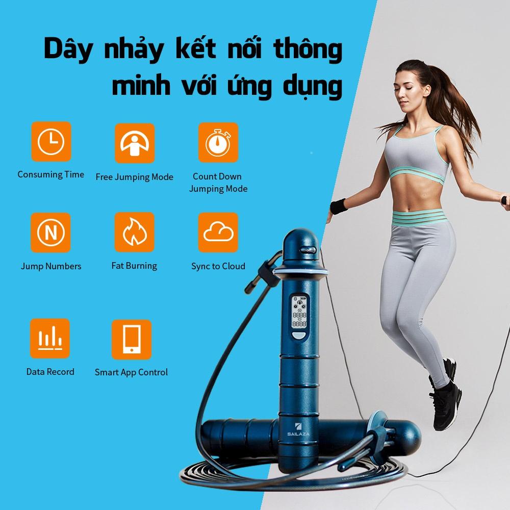 Dây Nhảy Thể Dục, Dây Nhảy Đếm Số Lõi Thép Kết Nối Điện Thoại Chính Hãng Sailaza SR-1211