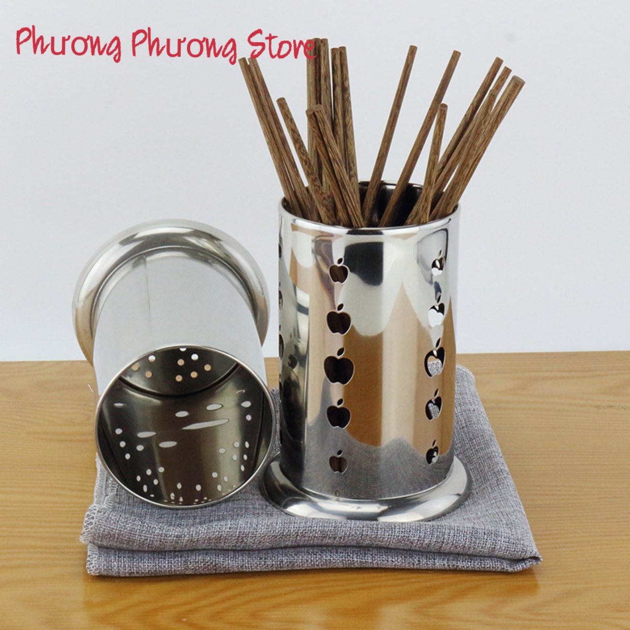 Ống đựng muỗng đũa inox hoa quả táo