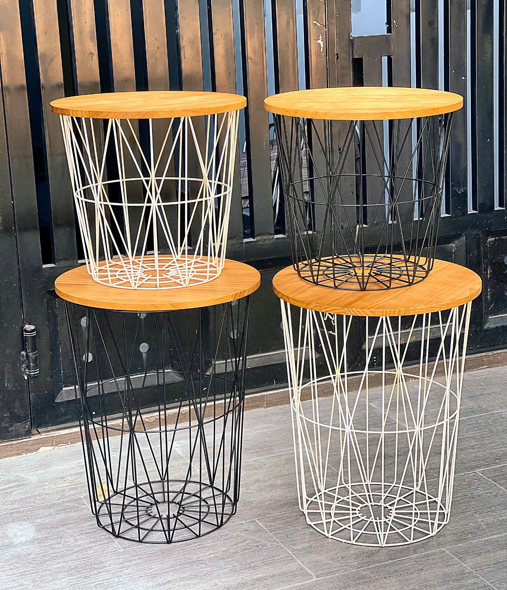 Bàn Trà Lưới mặt gỗ Cao Cấp, Bàn Cafe bằng Sắt, để Sofa, Ban Công, Trang Trí đa dụng