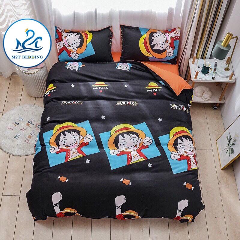 Bộ chăn ga gối Cotton poly M2T Bedding Lufy mũ rơm, vỏ chăn mền, drap nệm và 2 vỏ gối