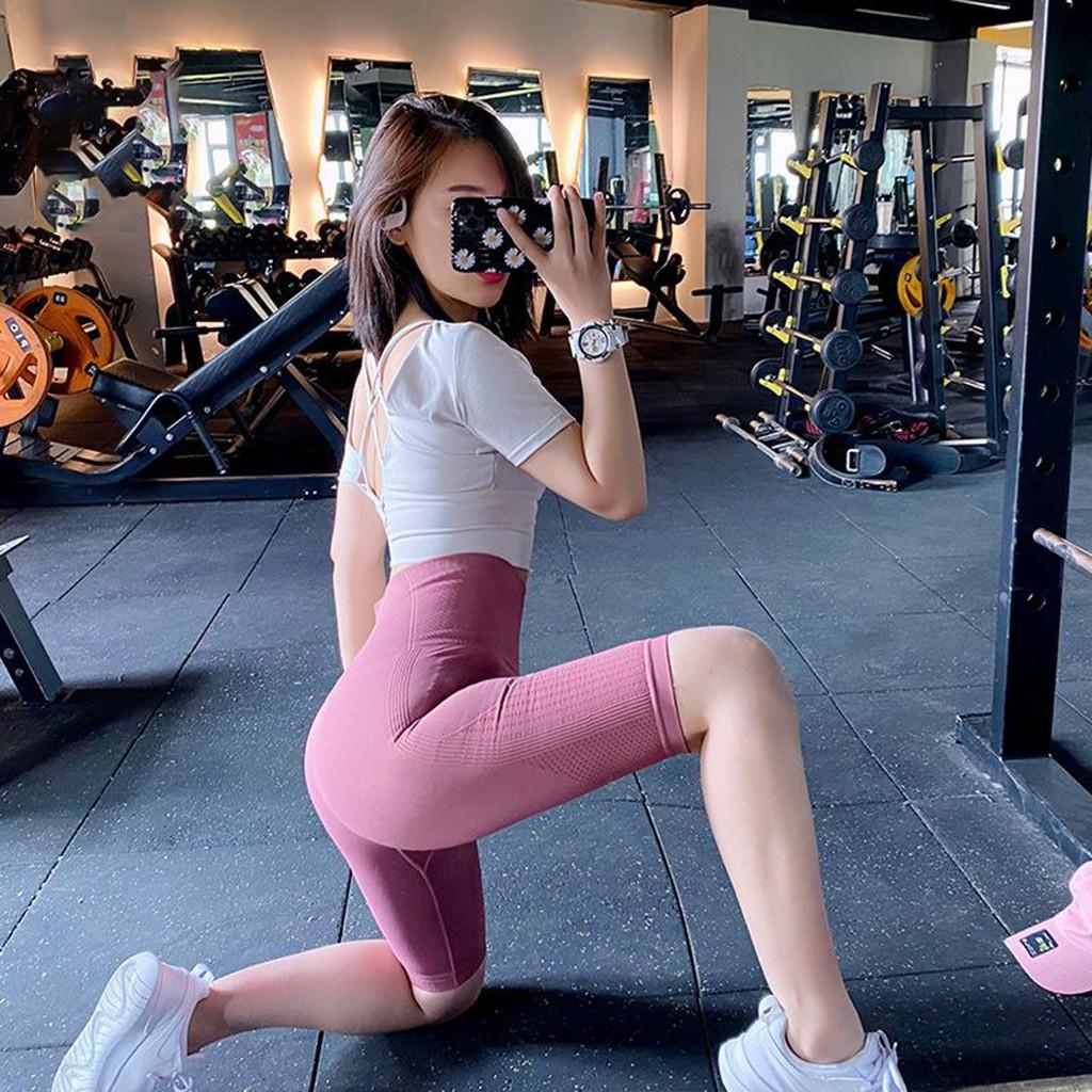 Quần đùi tập gym yoga legging nữ cạp cao AMIN AM027 quần lửng đùi ngố tập gym yoga aerobic co dãn 4 chiều