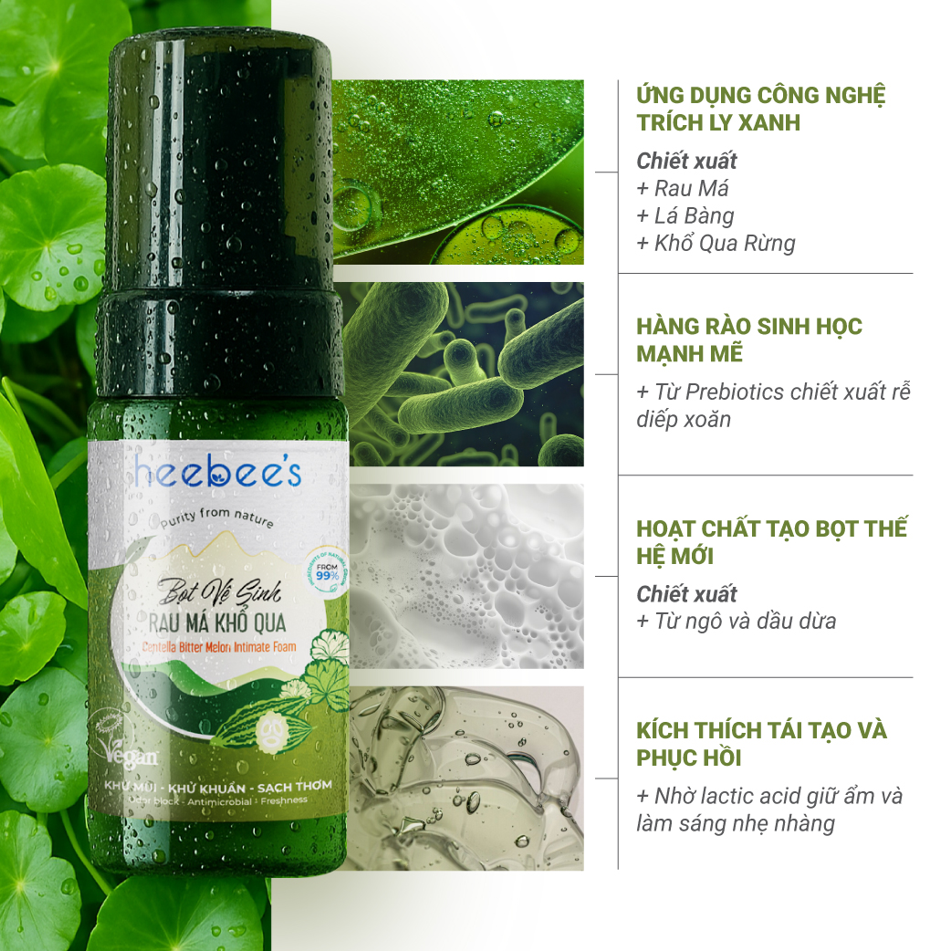 Bọt Vệ Sinh Rau Má Khổ Qua Rừng Thuần Chay Heebee's Làm Sạch Khuẩn, Giảm Viêm, Khử Mùi 100ml