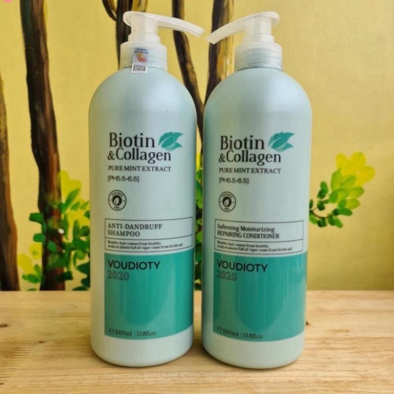 Cặp Dầu Gội Xả Biotin &amp; Collagen Xanh Dương 2 Chai 1000ml To Siêu Mềm Mượt Cho Tóc Khô