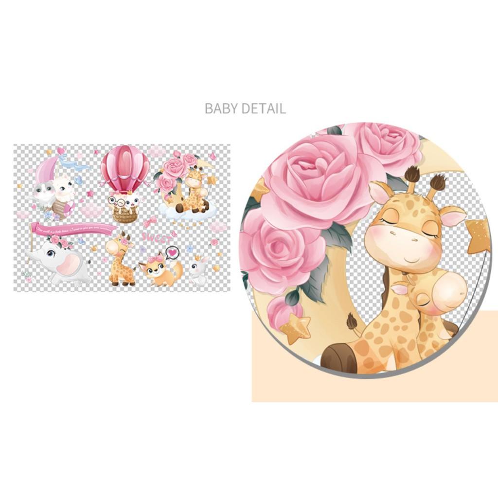 Decal dán tường trang trí - MÈO VÀ NAI CON ĐÁNG YÊU CHO BÉ