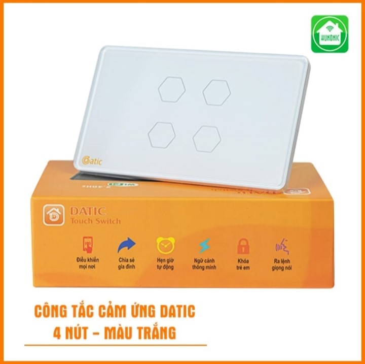 Công tắc 2,3,4 nút trắng âm tường cảm ứng, wifi cho Đèn, Quạt điều khiển từ xa qua điện thoại 500w/220V