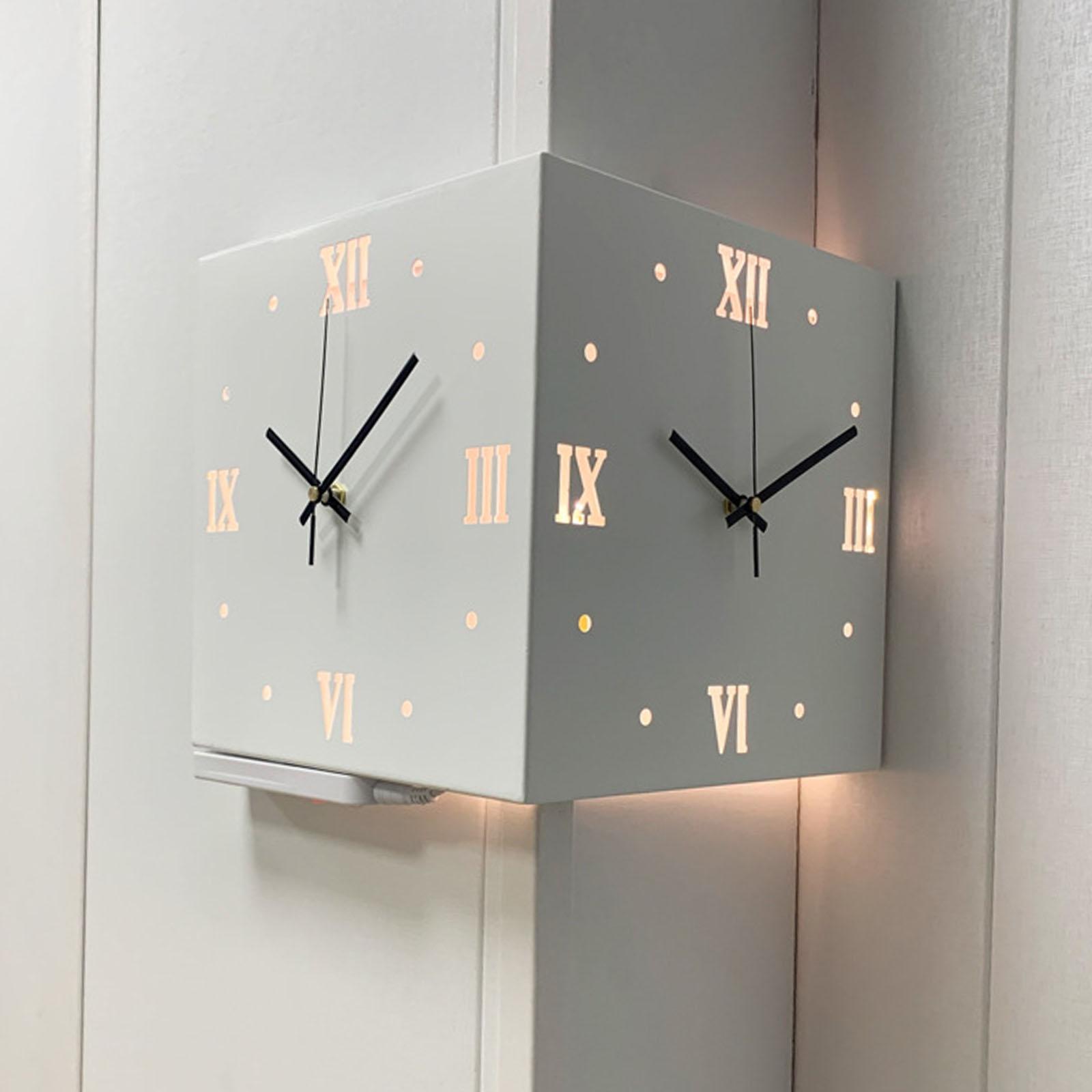 Double Sided Corne Wall Clock Modern Wall Clock with Roman Numerals Square Easy to Read Indoor Outdoor Clock for Classroom Office Decoration