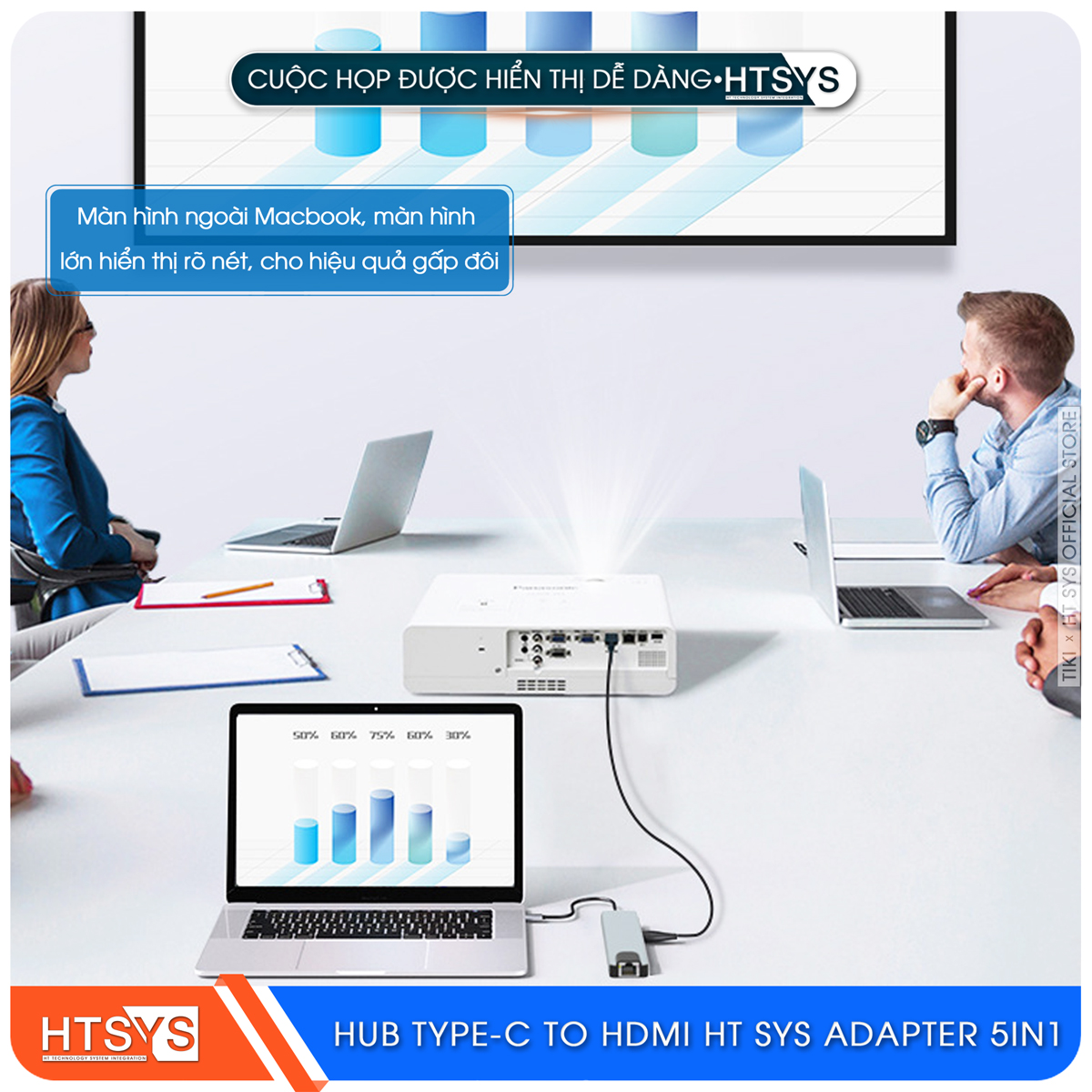 Hub Type C HT SYS 5 in 1 To HDMI, USB 3.0, Lan, PD 100W - Hàng Chính Hãng