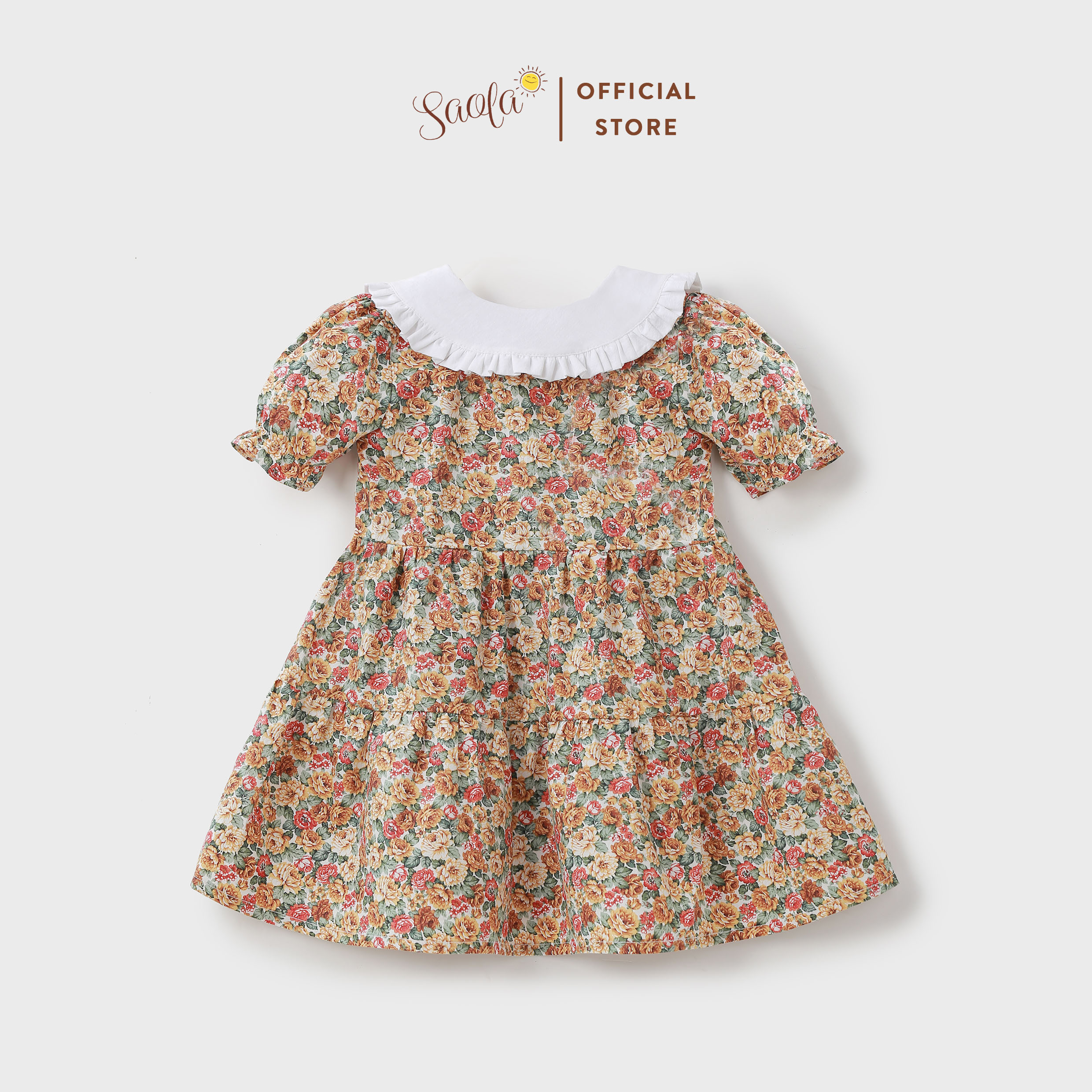 Đầm Hoa Nhí Vintage Cổ Lá Sen Tay Bồng Xinh Xắn Cho Bé - AMELIE DRESS - DRC032 - SAOLA KIDS CLOTHING