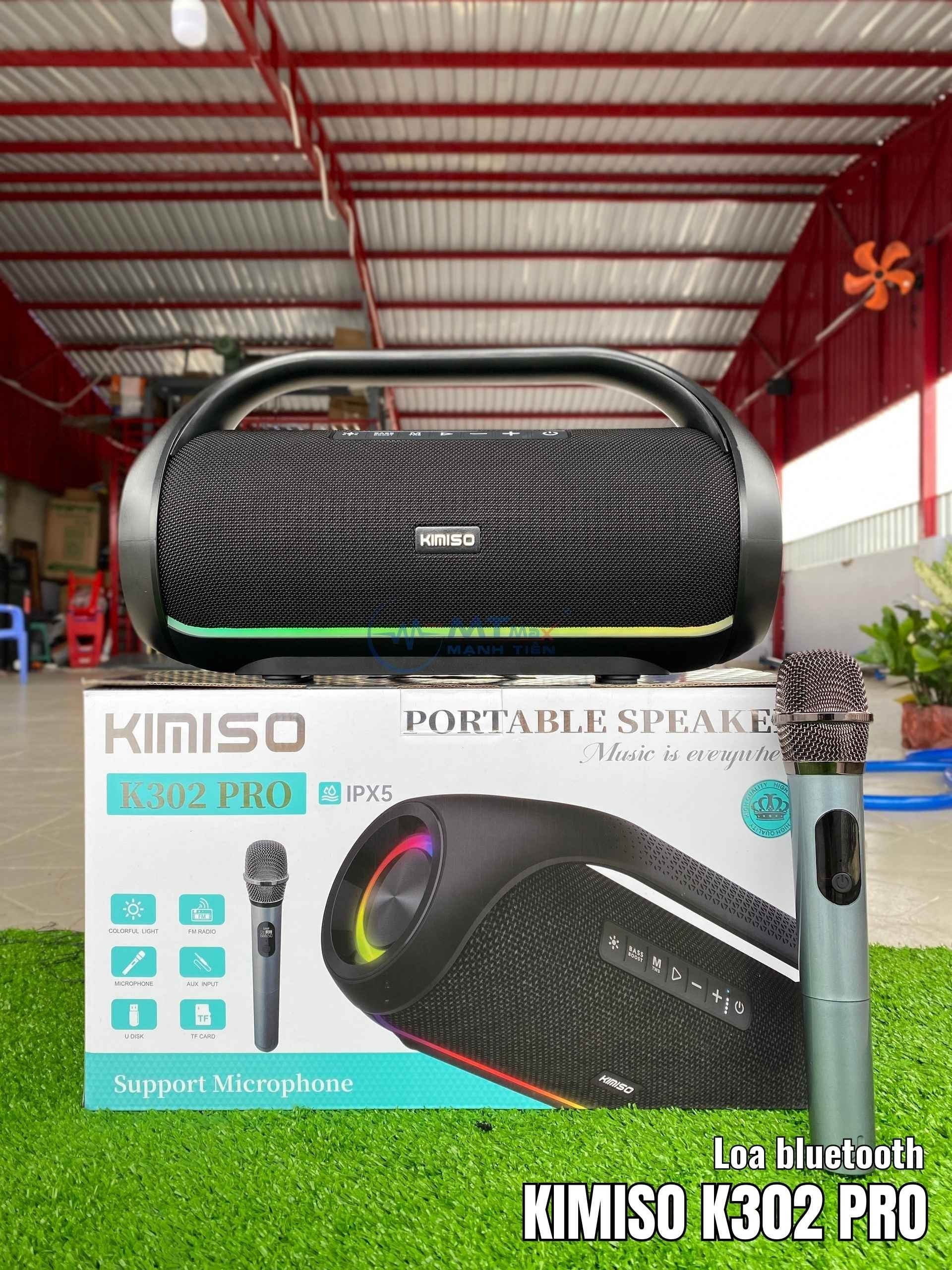 Loa Bluetooth KIMISO K302 PRO - Tích Hợp Micro Karaoke, Đa Dạng Cổng Kết Nối Tiện Lợi Pin Trâu Bluetooth 5.0 chống nước 2 bass cực căng