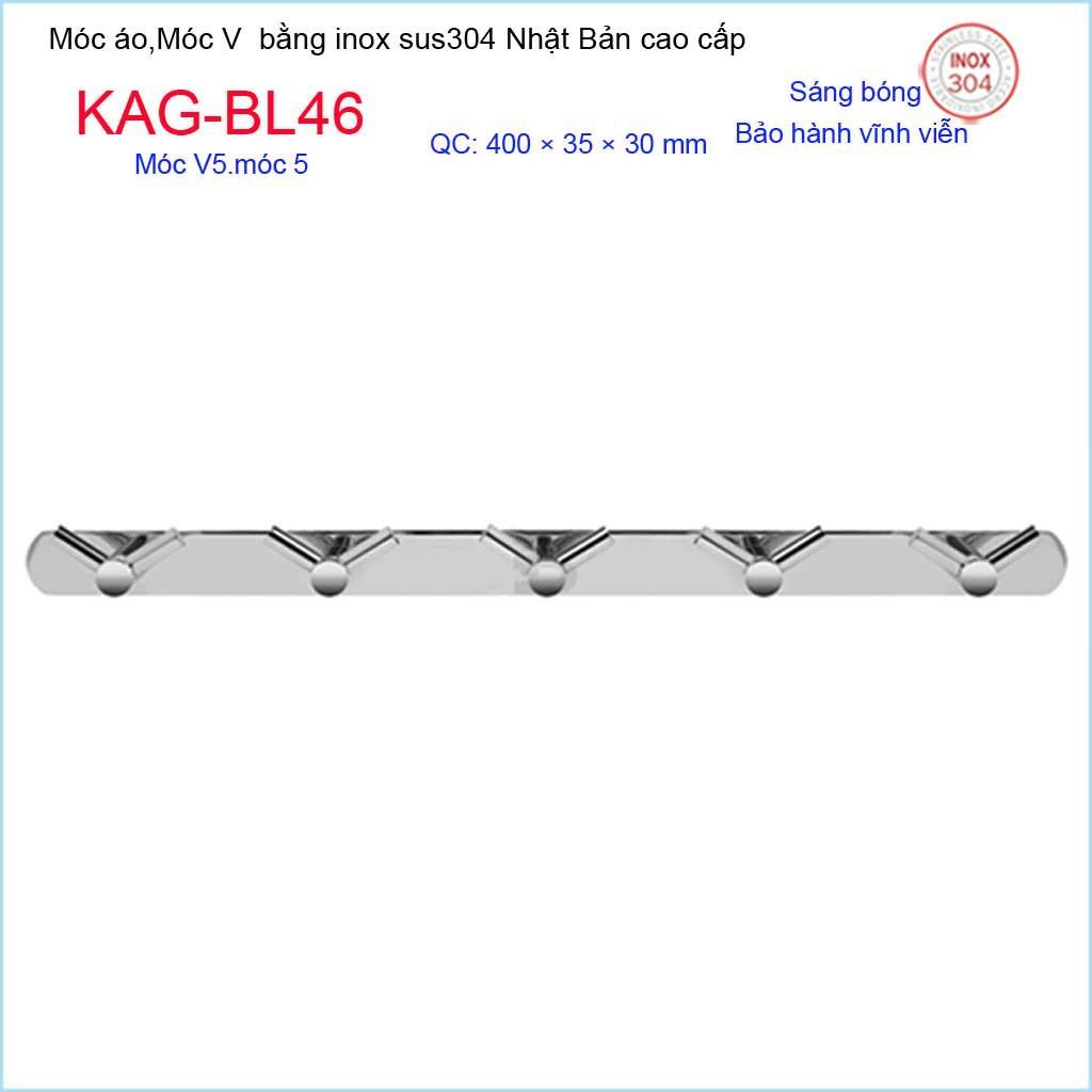 Móc treo đồ phòng tắm, Phụ kiện phòng tắm cao cấp Kace, Móc V5 treo đồ inox 304 Nhật Bản KAG-BL46