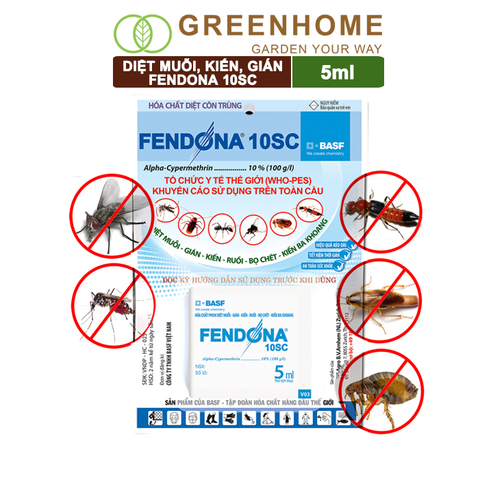 Thuốc Diệt Muỗi Greenhome, Fendona 10sc, Gói 5ml, Hiệu Quả, Không Mùi, Dễ Dùng, Diệt Gián, Ruồi, Kiến Ba Khoang