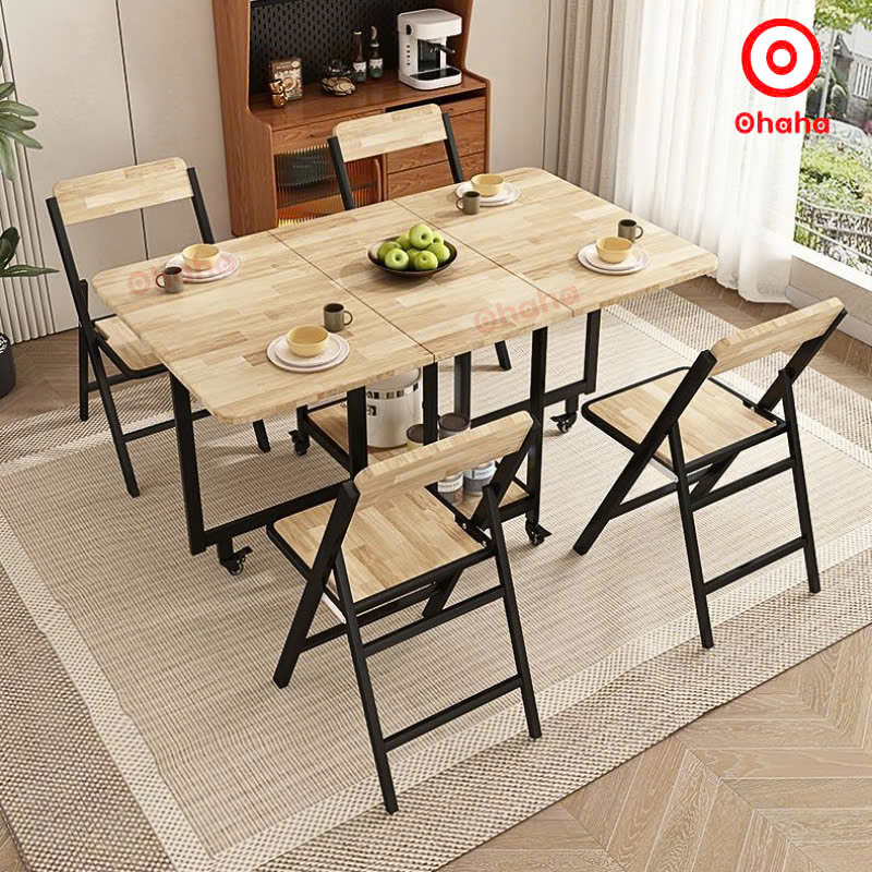 [ Miễn phí giao hàng và lắp đặt tại TP.HCM] Bộ bàn ăn thông minh xếp gọn đa năng có ghế và bánh xe Ohaha - BA013