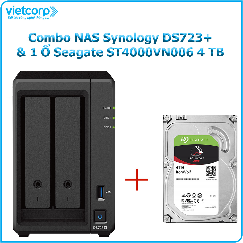 Combo Thiết bị lưu trữ NAS Synology DS723+ và 1 Ổ cứng Seagate ST4000VN006 4 TB - Hàng Chính Hãng