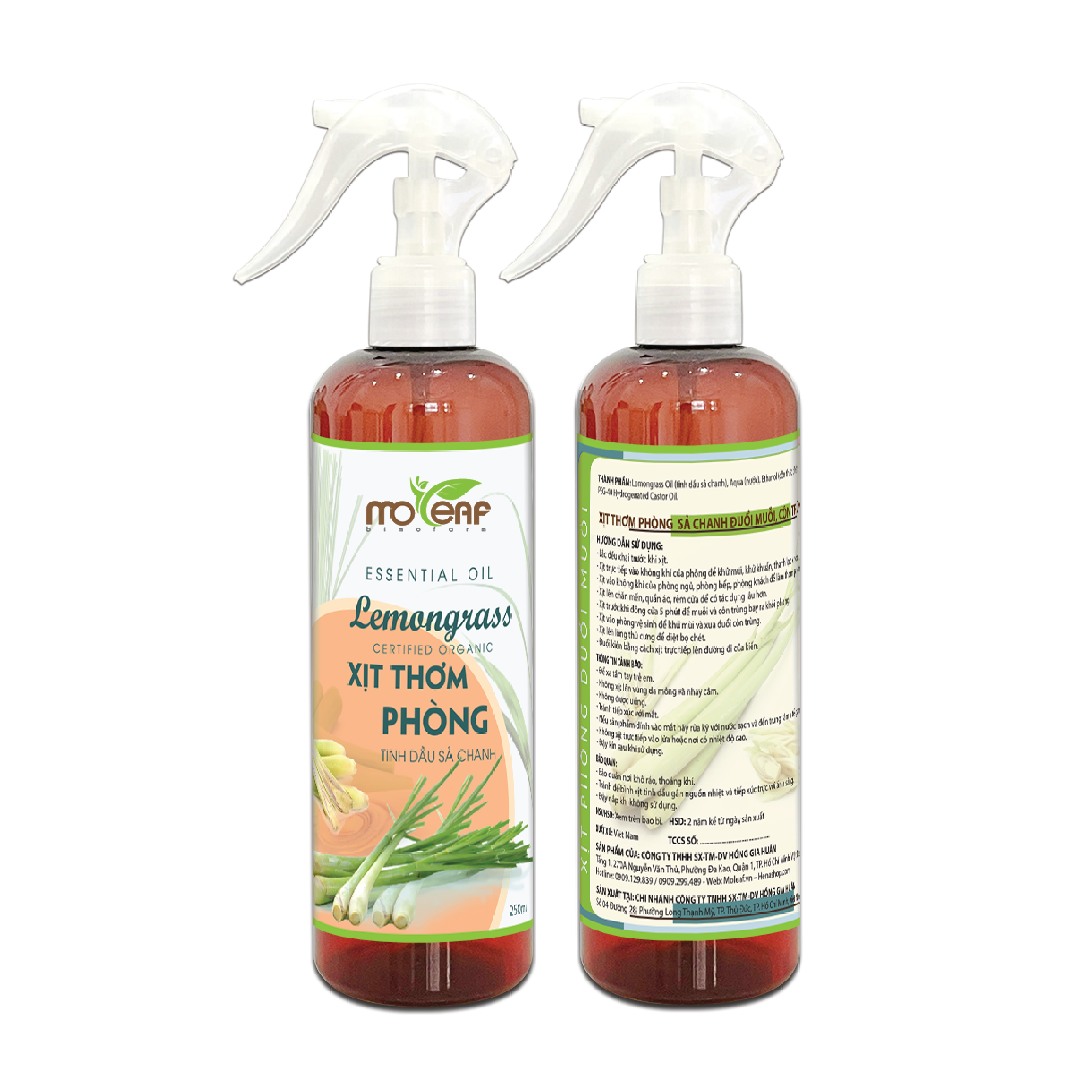 Xịt Thơm Phòng Moleaf Tinh Dầu Sả Chanh Thơm Mát Lọc Không Khí Đuổi Muỗi & Côn trùng 250ml