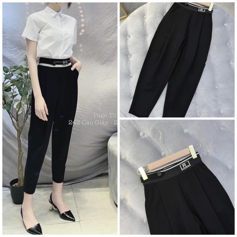 Quần baggy nữ phối cúc cạp chữ chất vải umi Hàn cao cấp