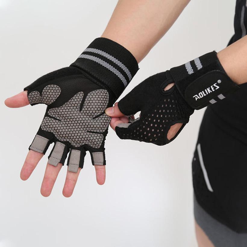 Găng Tay Nửa Ngón Tập Gym, Tập Tạ Tích Hợp Quấn Cổ Tay Aolikes AL113B 113 AL113 - Chính Hãng Aolikes