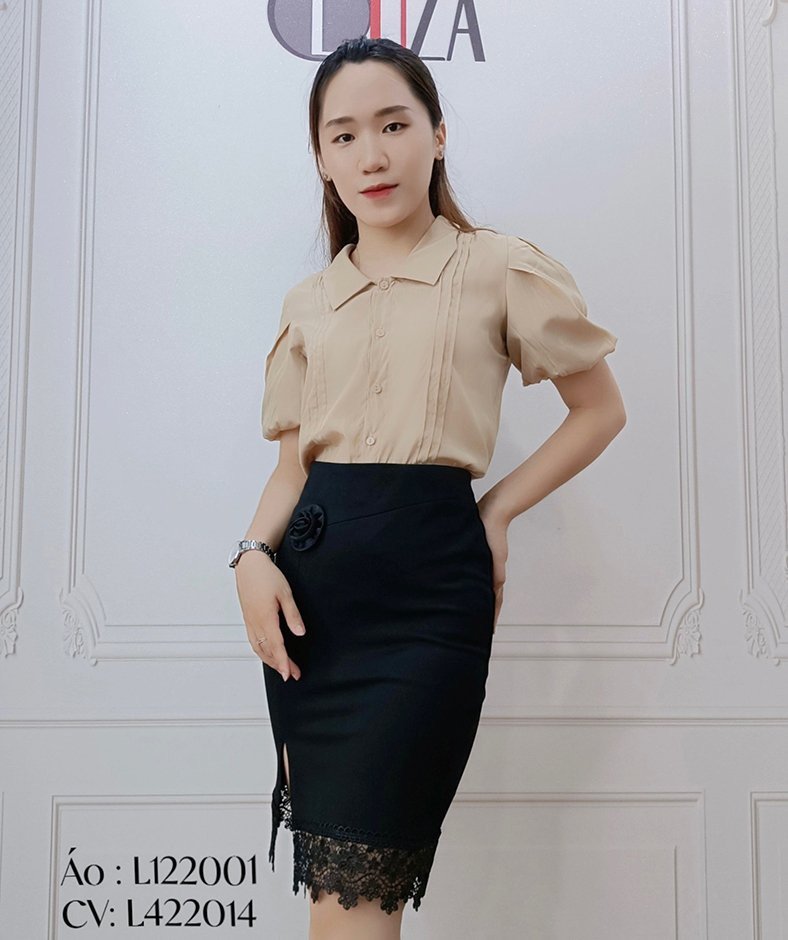 Áo sơ mi lụa nâu cổ bẻ