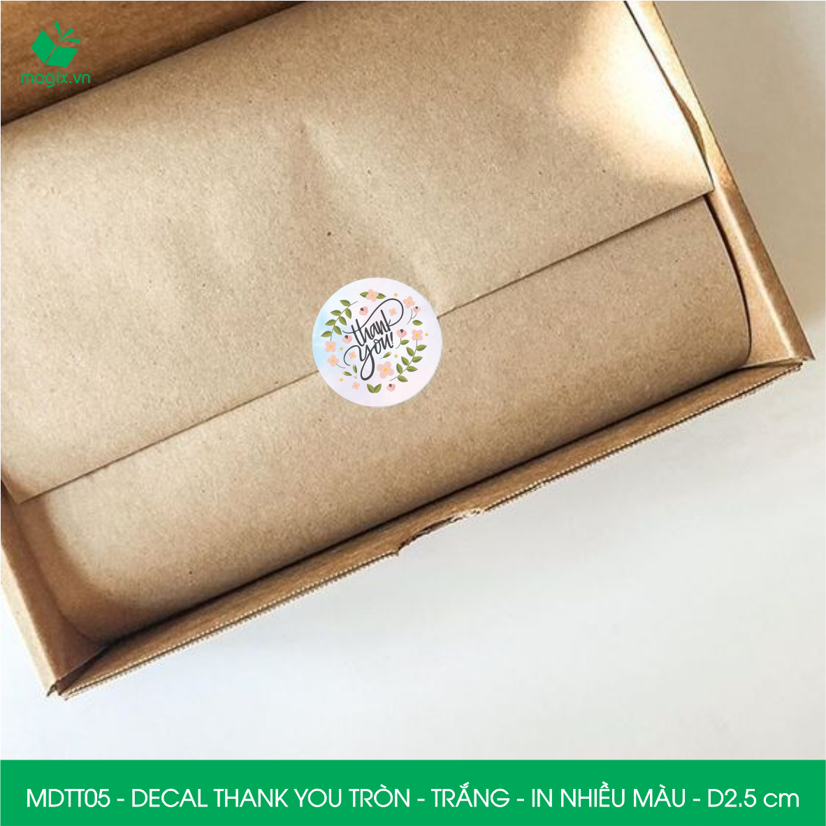 MDTT05 - D2.5cm - 50 Sticker Thank you, decal Thank you tròn dán hộp carton, tem cám ơn, nhãn dán cảm ơn trang trí gói hàng