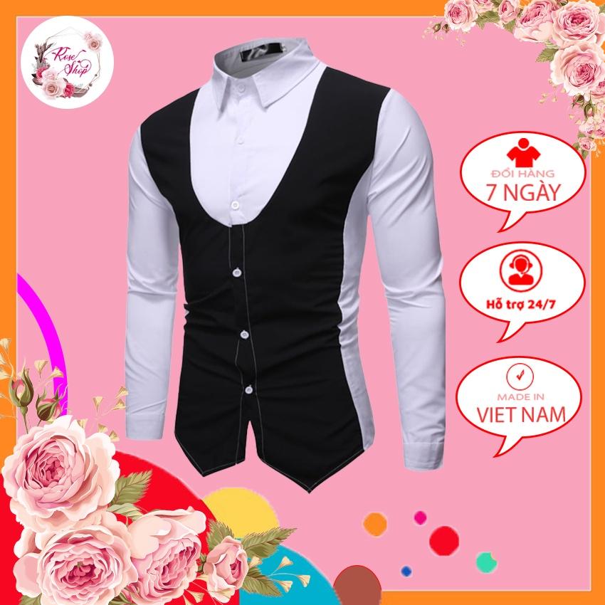 Áo sơ mi , Áo Sơ Mi Nam Mẫu phối Gile độc và lạ, chất liệu mềm, mịn, không nhăn, hàng đặt may tại xưởng. mã hàng H13